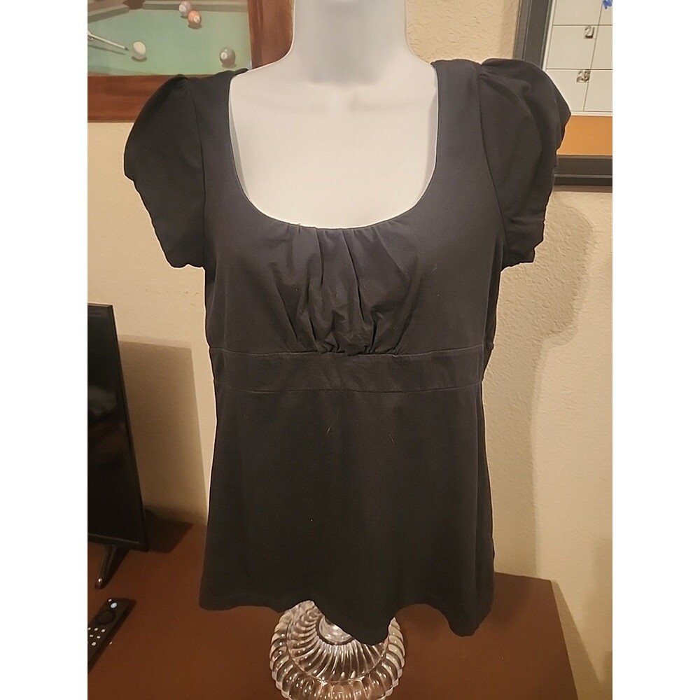 Old Navy Women's Black Tunic Blouse Size M Medium Short Sleeve Flowy Peasant Top